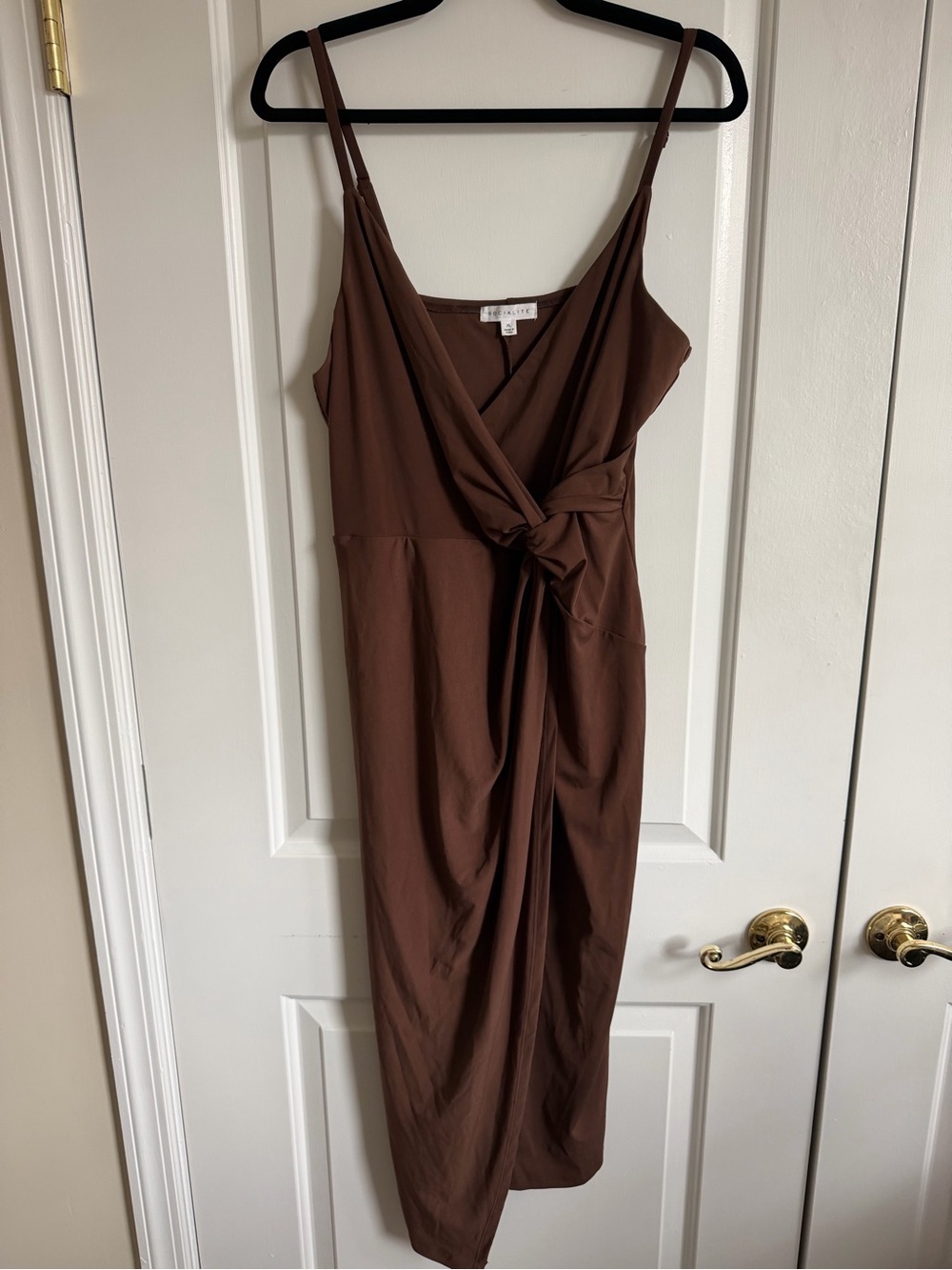 Brown Wrap Style Midi Dress